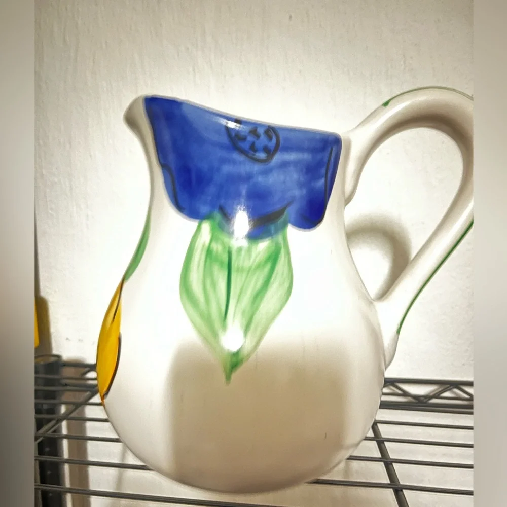 Pier 1 Hand painted Portugal White Large Florals Vase